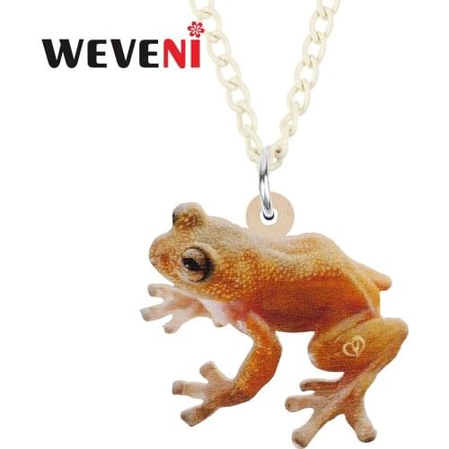WEVENI Acrylic Cute Yellow Field Frog Necklace Pendant Fashion Long Chain Unique Charms Gifts Party Jewelry For Women Girls Teen
