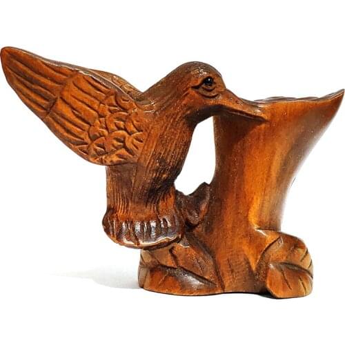 Y6404 - 2" Hand Carved Boxwood Netsuke : Pretty Bird Wood Pecker Animal Statue Small Carving Crafts Home Decoration Ornaments