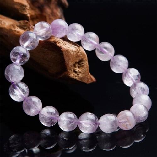 Genuine Natural Purple Kunzite Bracelets Women Lady Stretch 9.5mm Healing Gems Crystal Round Bead Bracelet AAAAA