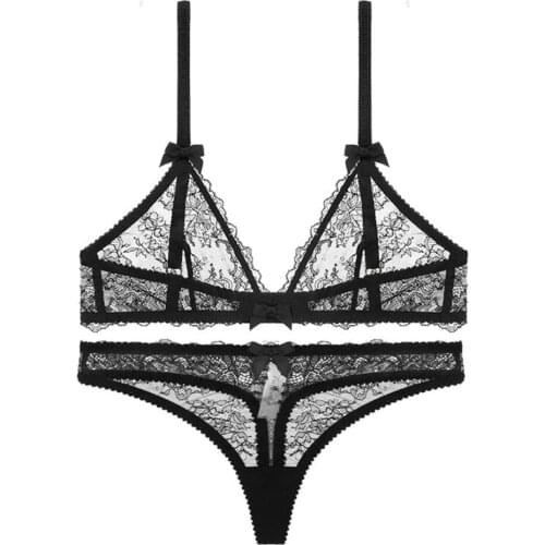 Female Sexy Lace Bra Big Chest Show Small Triangle Cup Wirefree Lingeri Transparent G String Lingerie Hot Erotic Bralette Set