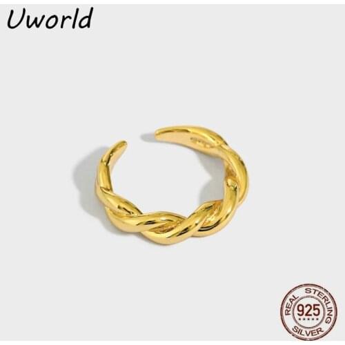 18K Gold Plated Irregular Twist Ring Normcore Retro S925 Sterling Silver Twist Ring for Women