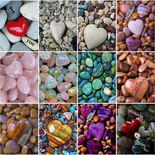 AZQSD 5D Diamond Embroidery Heart Love Stone Mosaic Rhinestones Diamond Painting Landscape Cross Stitch Needlework Home Decor