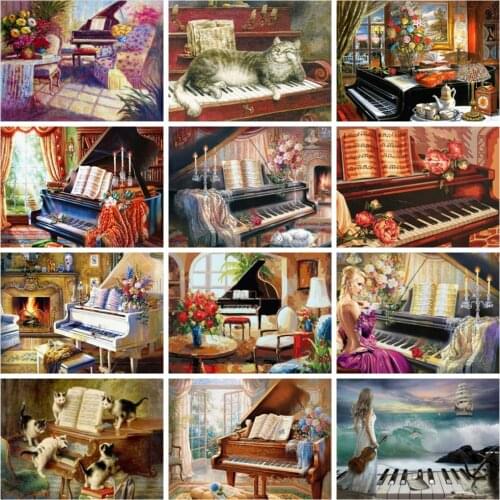 Huacan Full Drill Diamond Painting Piano Mosaic Musical Instrument Embroidery Diamond Pictures Home Decor