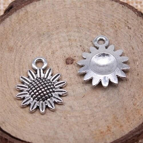 Free shipping 65pcs 19x15mm antique silver sunflower charms diy retro jewelry fit Earring keychain hair card pendant accessories