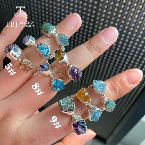 Handmade Gemstone Rough Ring 925 sterling silver fine jewelry natural precious mix gemstones opal emerald ruby unique Ring