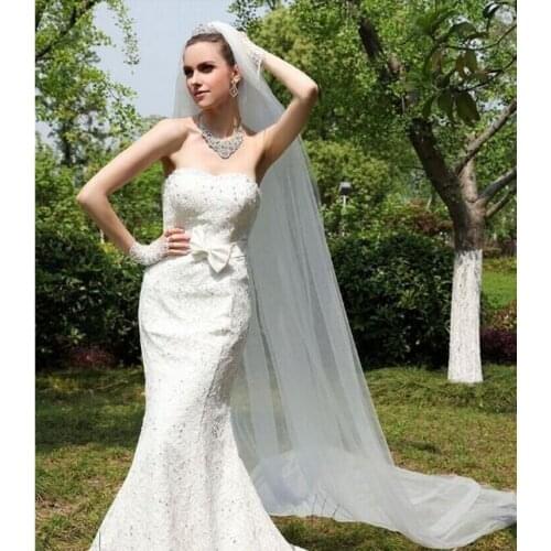 2021 White Color 0.8M 2M 3M 5M With Comb Bridal One Layer Lace Flower Edge Cathedral Veil Long Bridal Veil Wedding Party HO1528