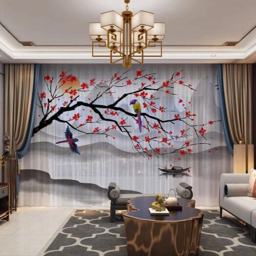 Floral Birds Sky 3D Customized Photo Curtains Natural Drape Panel Sheer Tulle Curtains For Living Room Door Kitchen Bedroom