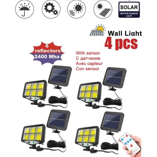 4pcs seperable 120 LED Solar Light Outdoor Solar powered Lamp PIR Motion Sensor Street wall porch Path Sunlight for Garden garag