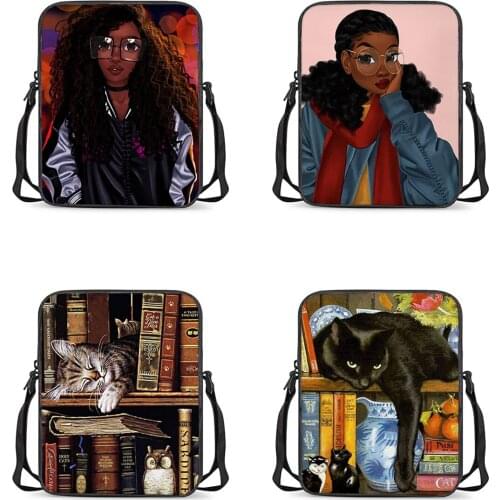 HYCOOL Woman Messenger Bags Cute Glasses African Black Girl Beauty Print Cross-Body Bags for Ladies Teen Kids School Book Bag