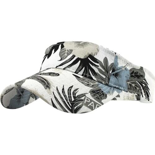 2021 Summer Unisex Empty Top Sun Hats Washed Canvas Visor Flowers Printed Outdoor Sports Caps Adjustable панама женская