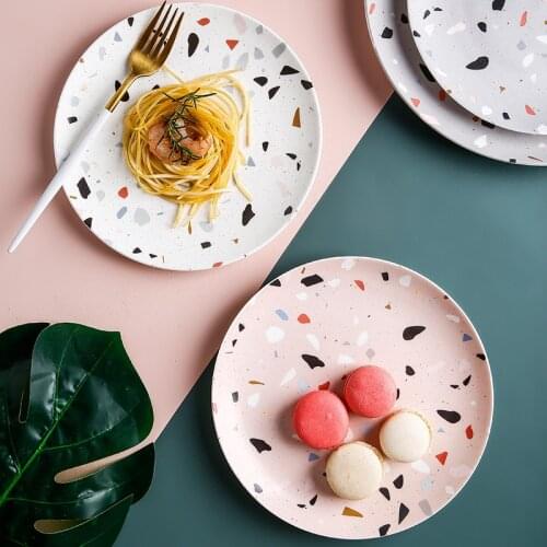 Terrazzo ceramic plates morning dessert dishes contemporary design plate 8inch marble texture