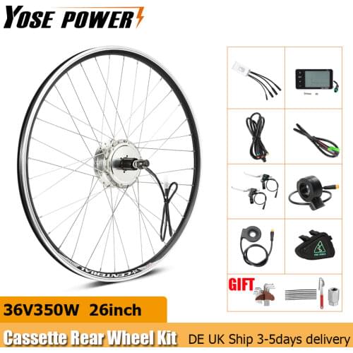 E bike Conversion Kit 36V 350W 26'' Silver Cassette brushless hub motor Wheel for Electric Bike Motor Ebike Conversion Kit