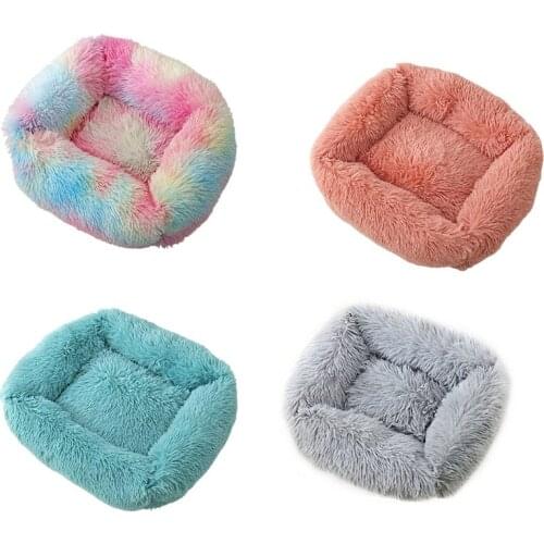 H55E Cats Bed Mat For Indoor Square Pet Bed Cushion For Small Dog Warm Cave Soft Colorful Plush Fluffy Puppy Washable Sofa