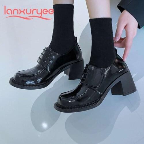 Lanxuryee 2021 new arrival round toe high heels preppy style young lady daily wear breathable early spring basicwomen pumps L75