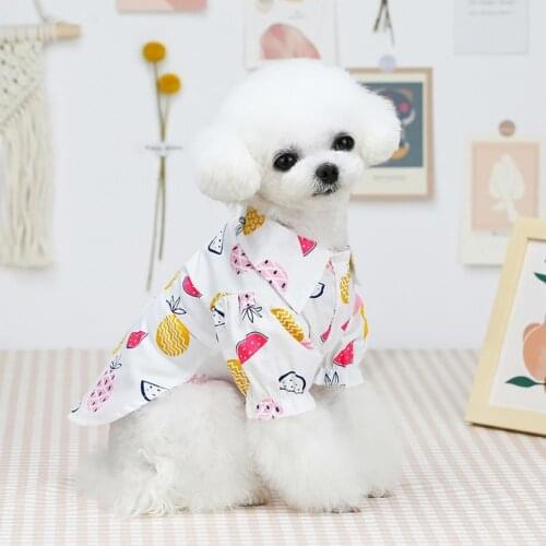 Cute Small Dogs Cat Pet Shirts Fruit Pattern Printing Two-legged Cotton Button Design Thin Vest For Spring And Summer