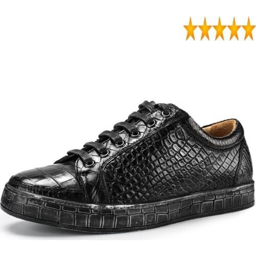 Business 2021 New Autumn Winter Crocodile Genuine Men Retro Lace Up Luxury Breathable Casual Leather Shoes