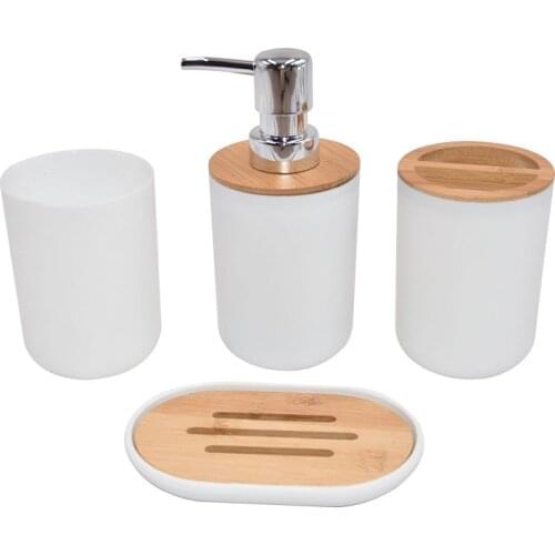 4-piece bathroom set Nordic bamboo and wood bathroom set bamboo washing and finishing utensils plastic toothbrushing utensils