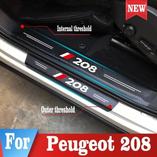 For Peugeot 208 Car Stickers Door Sill Threshold Protection Scuff Plate Guard Pedal Cover Decor Parts Car Styling Accessories