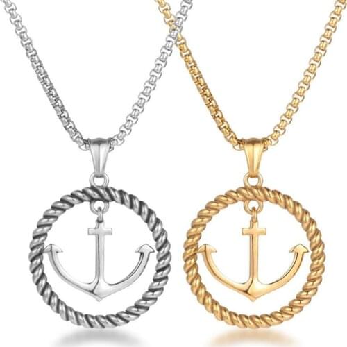 Stainless Steel Gold Anchor Rope Round Sheep Boat Pendant Necklace Punk Rock Fashion Men Jewelry Gift For Him with Chain