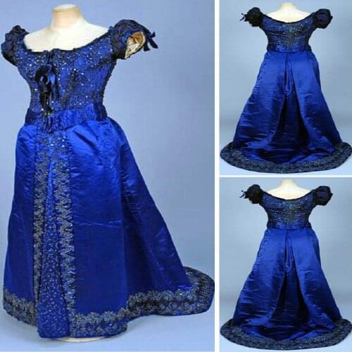 2017 New!Blue Taffeta Victorian Dress1860S Scarlett Civil War Southern Belle dress Cosplay Halloween dresses US4-36 C-933