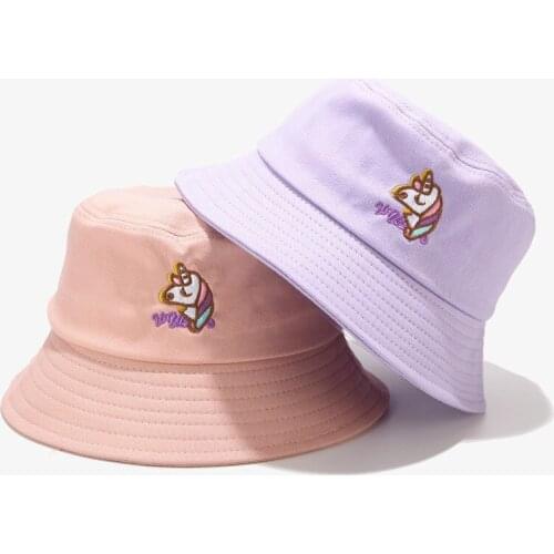 New Summer Adult Hunting Fishing Cap Women Animal Embroidery Unicorn Bucket Hat Men Cotton Fisherman 2021 Gorros