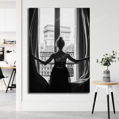 Parisian Dreams Print, Morning in Paris Print, Girl at window Poster, Ballerina Print, Ballerina Poster, Black White Prints