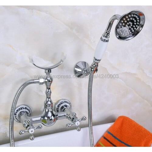 Polished Chrome Bathroom Faucet Bath Faucet Mixer Tap Wall Mounted Hand Held Shower Head Kit Shower Faucet Sets Kna254