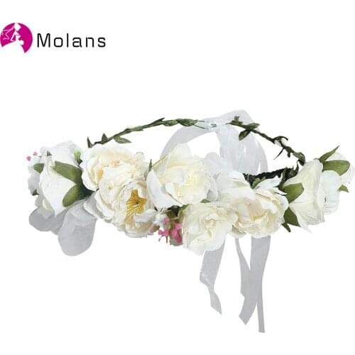Molans Women Wedding Flower Hair Garland Crown Headband Floral Wreath Hairband Plastic Cloth