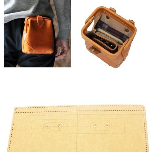 DIY leather craft metal clasp wasit bag die cutting kraft paper sewing pattern with stitch hole hollowed stencil template