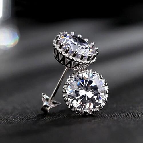 Huitan AAA Cubic Zirconia Round Stud Earrings for Women Brilliant Wedding Engagement Jewelry Simple Fashion Female Accessories