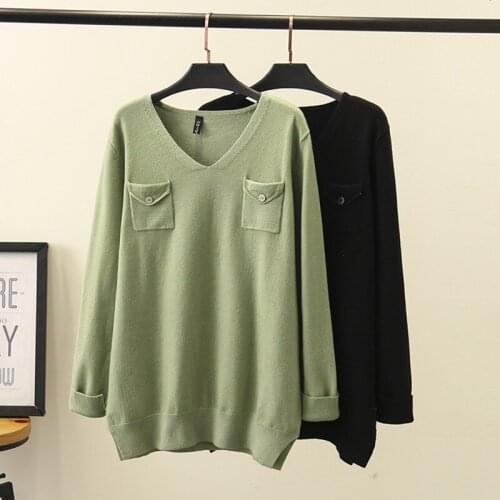 Large Size Sweater For Women High Quality Loose V Neck Long-Sleeved Sweater Plus Size Fashion Sweater In Winter And Autumn