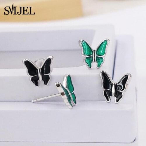 SMJEL Lovely Butterfly Earrings for Women Oil Black Butterfly Animal Stud Earring Girl Accessories Jewelry Christmas Gift