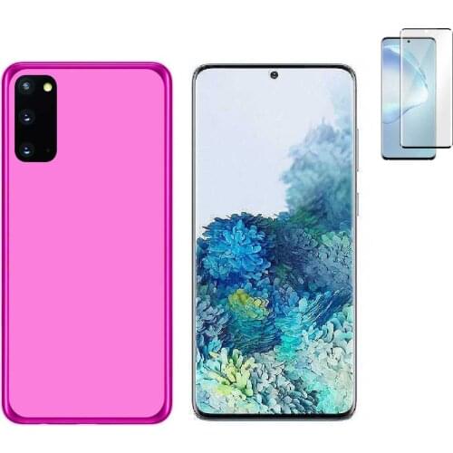 Compatible case for Samsung Galaxy S20 pink TPU smooth silicone + full curved 3D tempered glass Protector