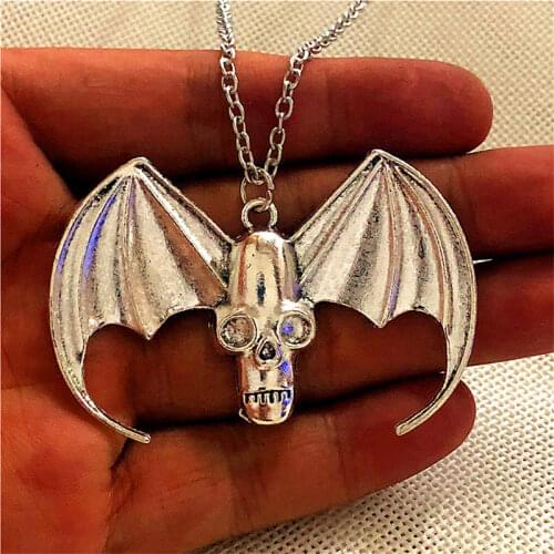 New Retro Gothic Skull Pendant Necklace Men Women Devil Wings Skeleton Head Chain Necklace Biker Punk Necklace Hip Hop Jewelry