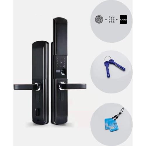 Smart Keyless Automatic Door Lock Entry House Smart Biometric Fingerprint Lock with Handle and Automatic Sliding Cover