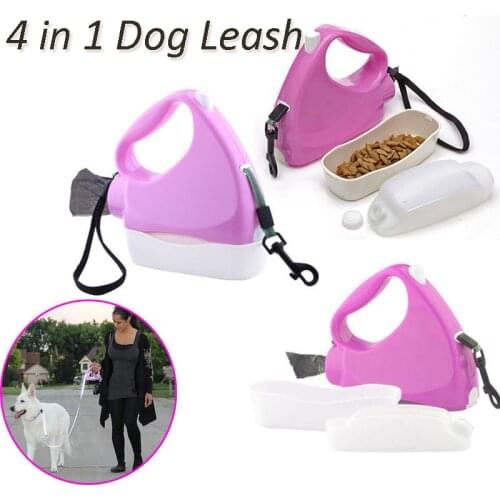 4 in 1 Retractable Dog Leash 3m Multifunctional Pet Lead Leash Traction Rope with Food Bowl Bottle Garbage Bag Automatic Walking