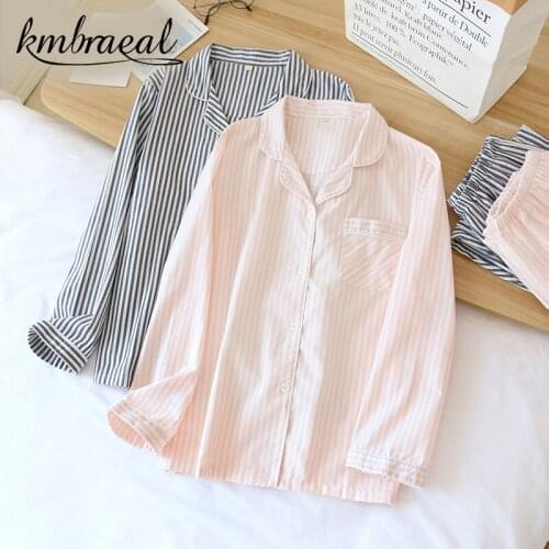 Autumn and Summer Couple Vertical Stripes Womens Pajamas Two-piece 100% Cotton Long-sleeved Mens Simple Casual Sleepwear Women