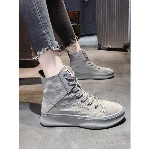 Thick Bottom Canvas Martin Boots Female Ins British Wind 2019 Spring And Autumn Single Shoes Handsome Motorcycle Short Boots