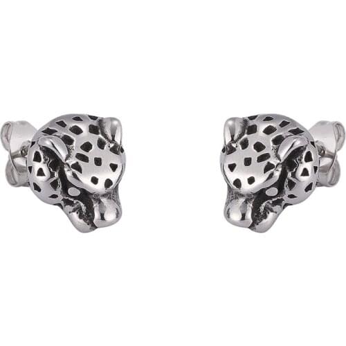 Hot Sale Stainless Steel Leopard Head Stud Earrings for Women Hip Hop Ear Jewelry Punk Animal Party Earrings Accessories PD0790