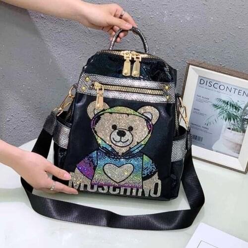 Women Backpack Fashion Luxury Cub Bear Rucksack for Teen Girls Ita School Bag Rhinestone Cute Student Bookbag Travel Mochila