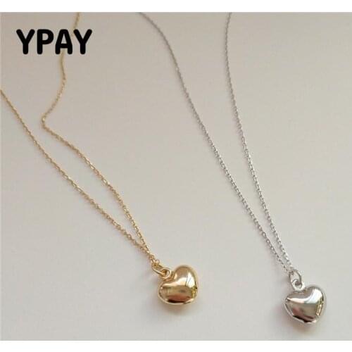 YPAY Genuine 925 Sterling Silver Heart Pendant Necklaces for Women Korean Trendy Love Chain Necklace Fine Party Jewelry YMN147