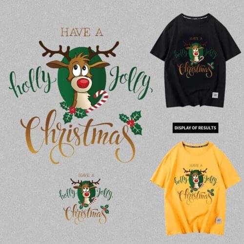 1PCS Happy Christmas animal elk Heat Transfer Patches On Clothes For Kids Ironing Stickers Easy Use Washable Appliqued Patch