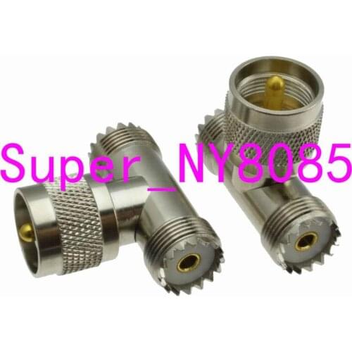 1pce UHF male PL259 Plug to two UHF female SO239 Jack triple T in series adapter connector