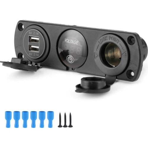 3 Hole Switch Panel Dual USB LED Digital Voltmeter Cigarette Lighter Charger for Car Accessories