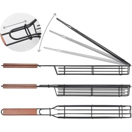3pc Kabob Grilling Basket BBQ Grill Mesh Reusable Durable Anti-Corrosion Wooden Handle Barbecue Tool Stainless Steel Meshes Tool