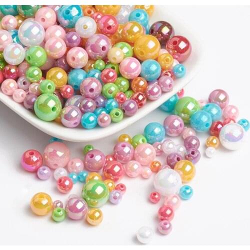 500g AB Color Acrylic Beads Round Beads 4~10mm Mixed Color for Jewelry Making DIY Bracelet Necklace Accessories Decor