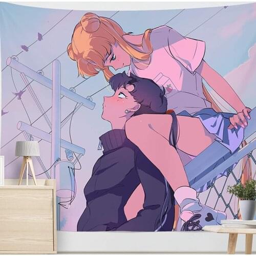 Anime Tapestry Cloth Manga Pink Painting Home Decor Lovely Tapestries for Girls Bedroom Decor Kawaii Room Decor Decoration Mural