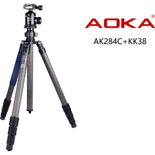 AOKA AK284C+KK38 Carbon Fiber Compact Travel Outdoor Accessories Low Gravity Camera Tripod Camera Accessories