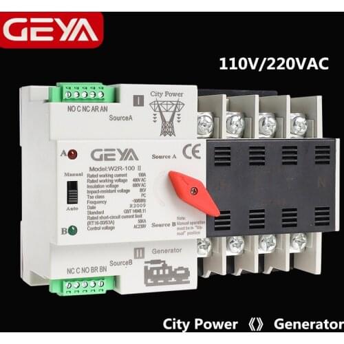 GEYA W2R Mini ATS 4P Din Rail Automatic Transfer Switch Controller Electrical Type ATS Max 100A 4POLE