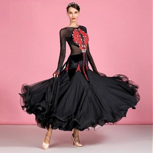 Smooth ballroom dress woman dance dress standard ballroom dance wear viennese waltz dress luminous costumes black swing dress